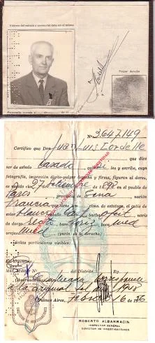 Carte d'Identité Argentine, établie en 1936 à Rosario