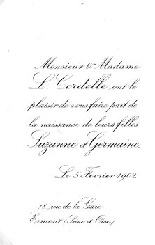 Faire part de naissance, 5 février1902