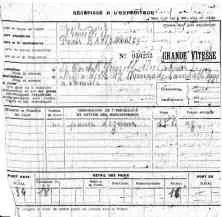 Un bordereau d'expédition d'un panier de légumes, par chemin de fer, de Vierville/s/Mer Calvados à Paris-Batignolles, livraison à domicile. Expédition le 11/12/43. Poids 15kg. Coût 34F