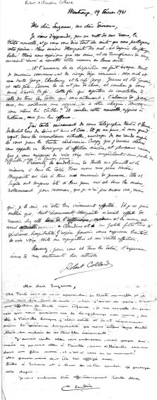 Lettre de Robert et Claudine Collard, neveux de Nany