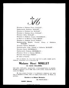 Décès de Jeanne Maillet, née Salleron
