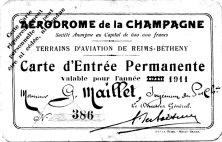 Carte d'entrée sur l'aérodrome de Reims, 1911
