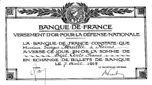 3 Certificats de versement en or pour la Défense Nationale, 1915 et 1916