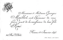 Faire-part de naissance René, le 14 janvier 1897