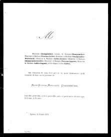 Faire Part de décès d'une fille de Sidonie Charpentier, le 21 juin 1872