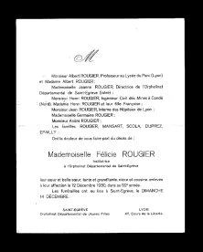 faire-part de décès de Félicie Rougier, 12 décembre 1930