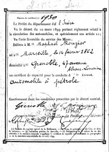 Permis de conduire en 1912