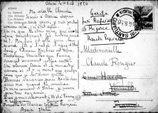 Carte de Monique Lafforgue, une amie de Claude devenue religieuse, elle parle des études en Sorbonne, 14-8-1950
