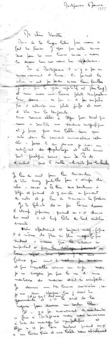 2 lettres adressées à Vonette, le 6 janvier 55 (ci-dessus) et fin janvier 55 (ci-dessous) voir les transcriptions.