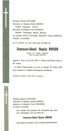 faire-part de décès de Maurice Rougier